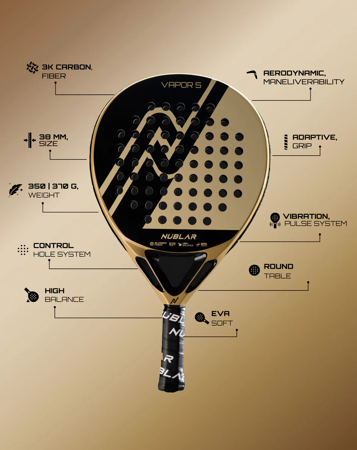 NUBLAR VAPOR 5 PADEL RACKET